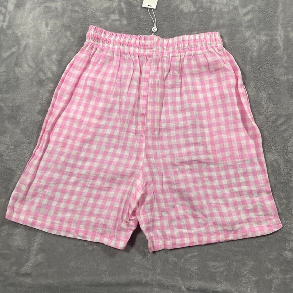 Frankies Bikinis Lou Shorts Medium Pink Gingham Retro Beach Linen Picnic New - Picture 2 of 9